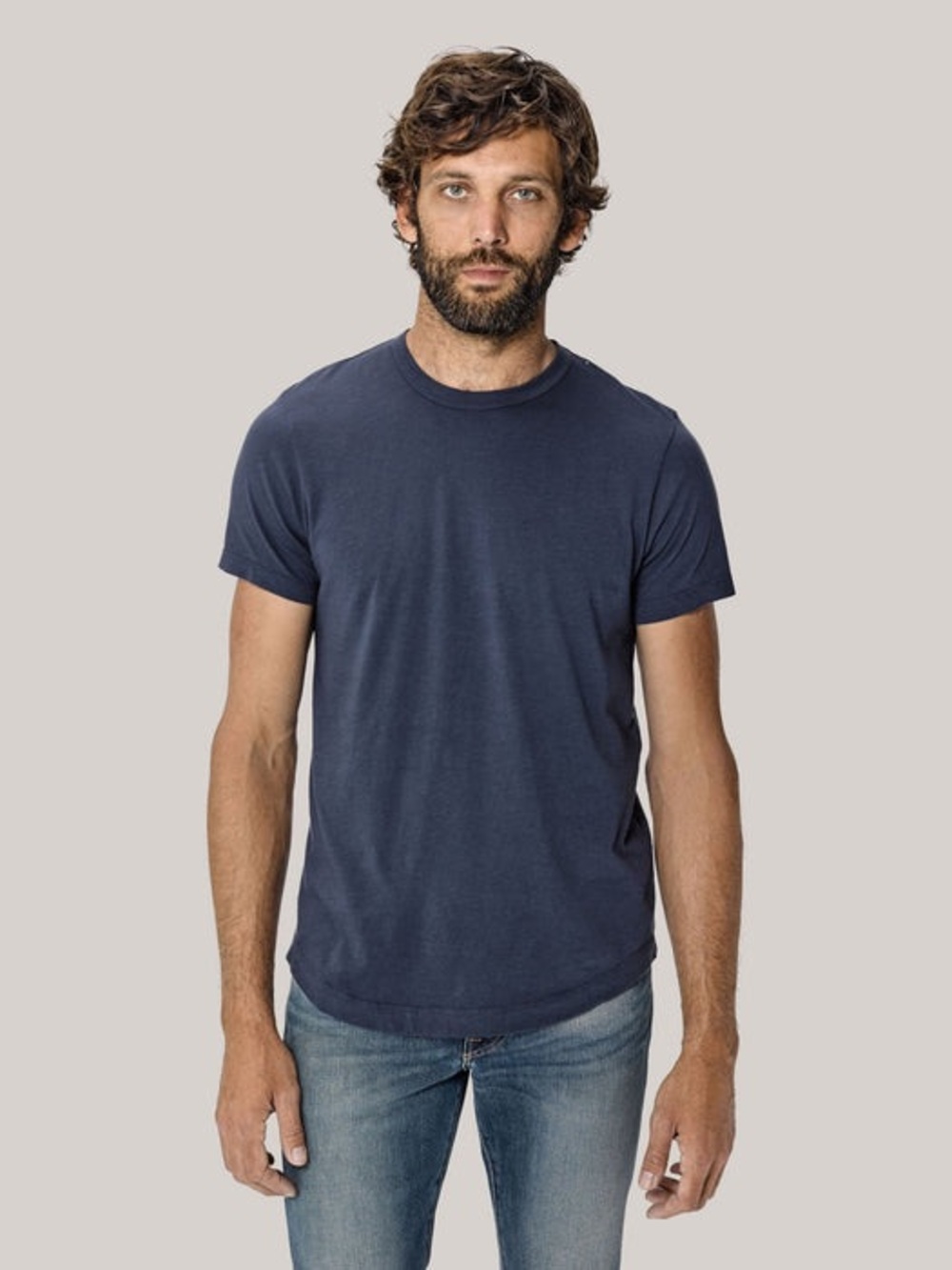 BUCK MASON Midnight Slub Tall Curved Hem Tee